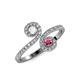 4 - Raene White Sapphire and Rhodolite Garnet with Side Diamonds Bypass Ring 