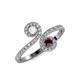 4 - Raene White Sapphire and Red Garnet with Side Diamonds Bypass Ring 