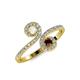 4 - Raene White Sapphire and Red Garnet with Side Diamonds Bypass Ring 