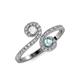 4 - Raene White Sapphire and Aquamarine with Side Diamonds Bypass Ring 