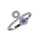 4 - Raene White Sapphire and Amethyst with Side Diamonds Bypass Ring 