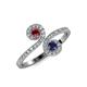 4 - Raene Ruby and Blue Sapphire with Side Diamonds Bypass Ring 