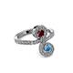 3 - Raene Ruby and Blue Topaz with Side Diamonds Bypass Ring 