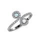 4 - Raene Aquamarine and White Sapphire with Side Diamonds Bypass Ring 