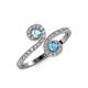 4 - Raene Aquamarine and Blue Topaz with Side Diamonds Bypass Ring 