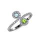 4 - Raene Aquamarine and Peridot with Side Diamonds Bypass Ring 