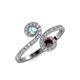 4 - Raene Aquamarine and Red Garnet with Side Diamonds Bypass Ring 
