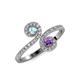 4 - Raene Aquamarine and Amethyst with Side Diamonds Bypass Ring 