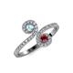 4 - Raene Aquamarine and Ruby with Side Diamonds Bypass Ring 