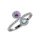 4 - Raene Amethyst and Aquamarine with Side Diamonds Bypass Ring 