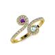 4 - Raene Amethyst and Aquamarine with Side Diamonds Bypass Ring 