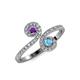 4 - Raene Amethyst and Blue Topaz with Side Diamonds Bypass Ring 