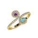 4 - Raene Amethyst and Blue Topaz with Side Diamonds Bypass Ring 