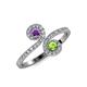 4 - Raene Amethyst and Peridot with Side Diamonds Bypass Ring 