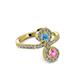 3 - Raene Blue Topaz and Pink Sapphire with Side Diamonds Bypass Ring 