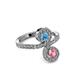 3 - Raene Blue Topaz and Pink Tourmaline with Side Diamonds Bypass Ring 