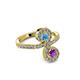 3 - Raene Blue Topaz and Amethyst with Side Diamonds Bypass Ring 