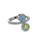 3 - Raene Blue Topaz and Peridot with Side Diamonds Bypass Ring 