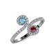 4 - Raene Blue Topaz and Ruby with Side Diamonds Bypass Ring 