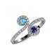 4 - Raene Blue Topaz and Blue Sapphire with Side Diamonds Bypass Ring 