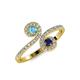 4 - Raene Blue Topaz and Blue Sapphire with Side Diamonds Bypass Ring 