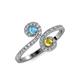 4 - Raene Blue Topaz and Yellow Sapphire with Side Diamonds Bypass Ring 