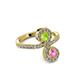 3 - Raene Peridot and Pink Sapphire with Side Diamonds Bypass Ring 