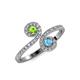 4 - Raene Peridot and Blue Topaz with Side Diamonds Bypass Ring 