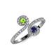 4 - Raene Peridot and Blue Sapphire with Side Diamonds Bypass Ring 