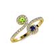 4 - Raene Peridot and Blue Sapphire with Side Diamonds Bypass Ring 
