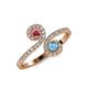 4 - Raene Rhodolite Garnet and Blue Topaz with Side Diamonds Bypass Ring 