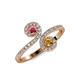 4 - Raene Rhodolite Garnet and Citrine with Side Diamonds Bypass Ring 