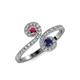4 - Raene Rhodolite Garnet and Blue Sapphire with Side Diamonds Bypass Ring 