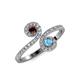 4 - Raene Red Garnet and Blue Topaz with Side Diamonds Bypass Ring 