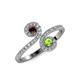 4 - Raene Red Garnet and Peridot with Side Diamonds Bypass Ring 