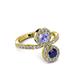3 - Kevia Blue Sapphire and Tanzanite with Side Diamonds Bypass Ring 