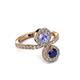 3 - Kevia Blue Sapphire and Tanzanite with Side Diamonds Bypass Ring 