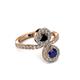 3 - Kevia Blue Sapphire and Black Diamond with Side Diamonds Bypass Ring 