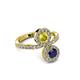 3 - Kevia Blue Sapphire and Yellow Diamond with Side Diamonds Bypass Ring 