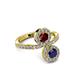 3 - Kevia Blue Sapphire and Ruby with Side Diamonds Bypass Ring 