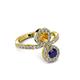 3 - Kevia Blue Sapphire and Citrine with Side Diamonds Bypass Ring 