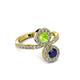 3 - Kevia Blue Sapphire and Peridot with Side Diamonds Bypass Ring 