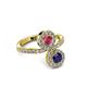3 - Kevia Blue Sapphire and Rhodolite Garnet with Side Diamonds Bypass Ring 