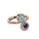 3 - Kevia Blue Sapphire and Aquamarine with Side Diamonds Bypass Ring 