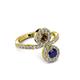 3 - Kevia Blue Sapphire and Smoky Quartz with Side Diamonds Bypass Ring 