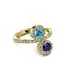 3 - Kevia Blue Sapphire and London Blue Topaz with Side Diamonds Bypass Ring 