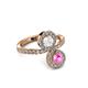 3 - Kevia Pink and White Sapphire with Side Diamonds Bypass Ring 