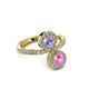 3 - Kevia Pink Sapphire and Tanzanite with Side Diamonds Bypass Ring 