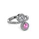 3 - Kevia Pink Sapphire and Diamond with Side Diamonds Bypass Ring 