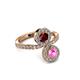 3 - Kevia Pink Sapphire and Ruby with Side Diamonds Bypass Ring 